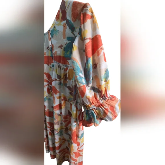 JODIFL - Colorful Floral Mini Babydoll Dress Oversized Tropical Vacation Vibes - Picture 4 of 7